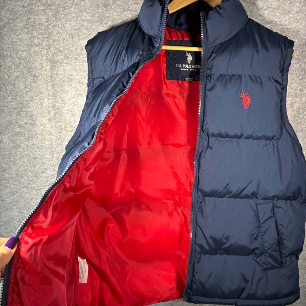 NWT US Polo Assn Mens Puffer Vest Navy Blue Red Logo Quilted Full Zip - Picture 6 of 9